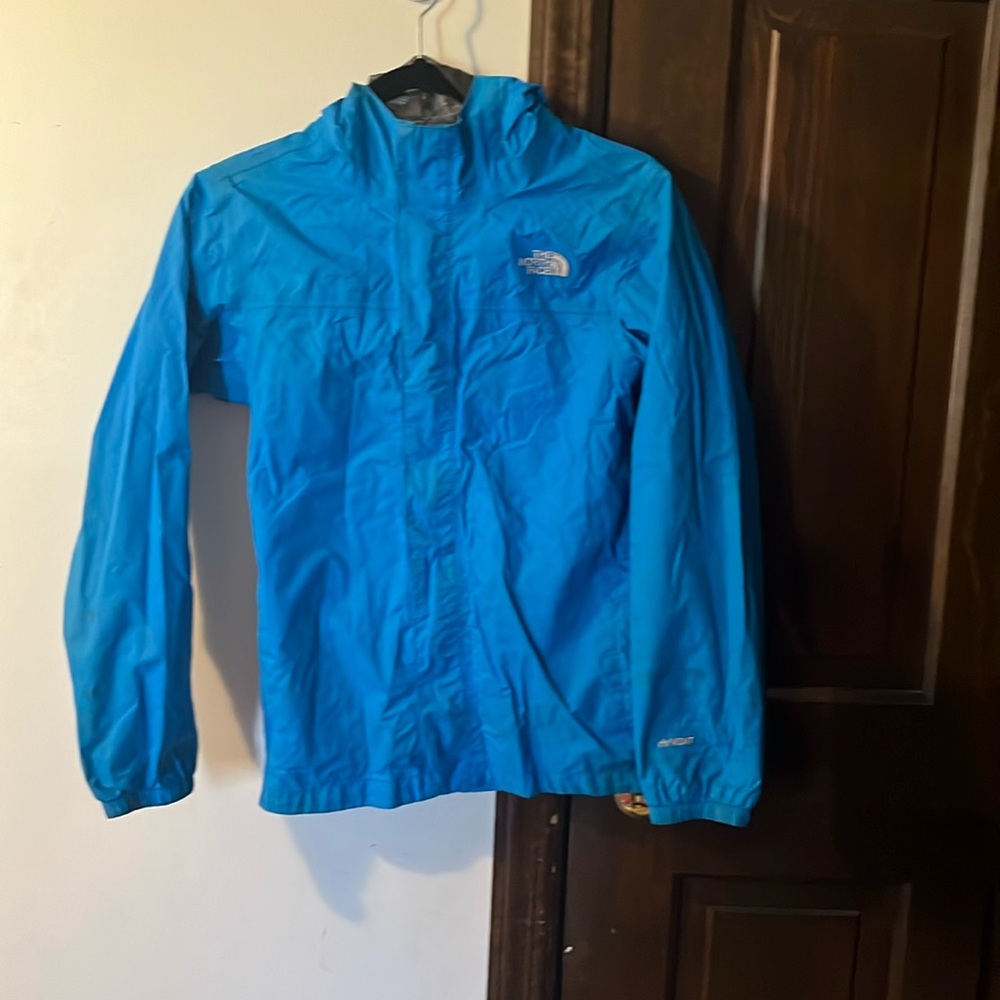 Boys blue north face rain jacket